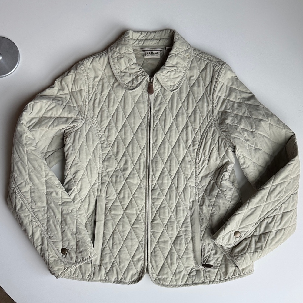 L.L. Bean women’s  Lightweight Quilted barn Jacket - Cream/Green size SP